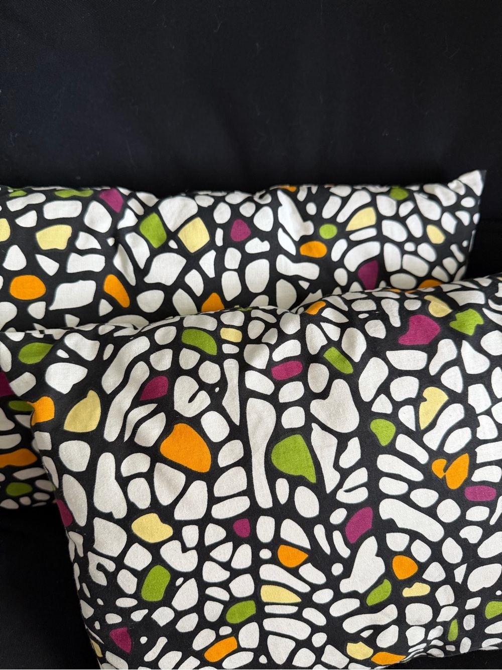 Modern Mosaic Black Throw Pillow with Multicolor Accents